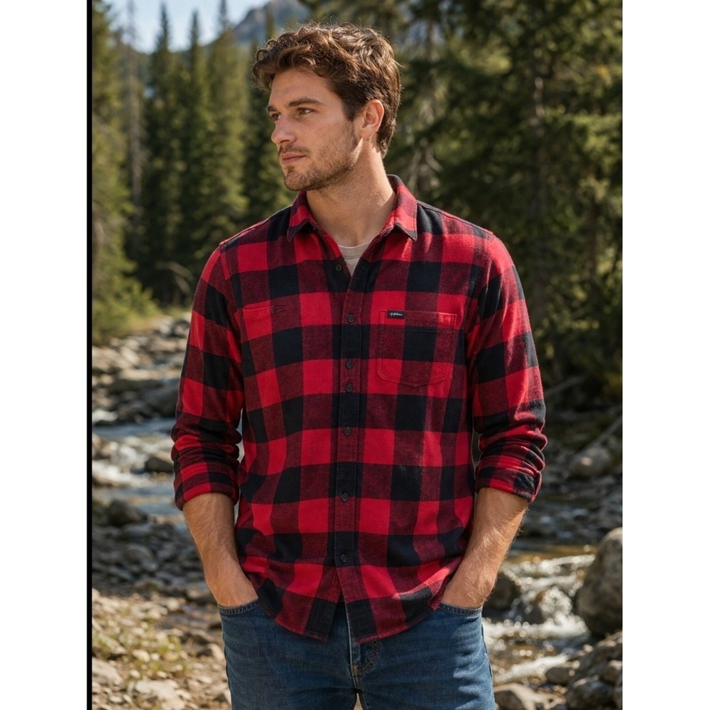 Hollister Men Long Sleeves Medium Plaid Check Soft Cotton Flannel Shirt Buffalo